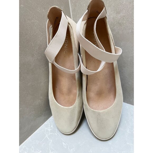 VIONIC Ellery Ankle Strap Supportive Comfort Wedge Sz 9.5 Cream Metallic Suede - Picture 9 of 10